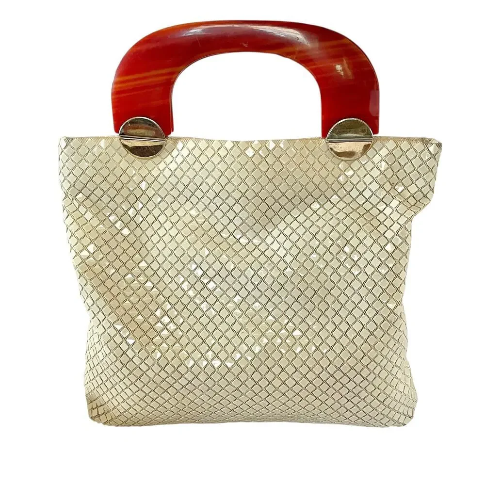 Vintage Lumured Ivory-White Luma Mesh Tortoise Shell Lucite Mod Handbag